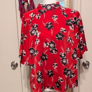 Ann Taylor Red Floral Blouse